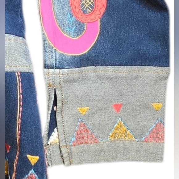 Embroidered Denim Jacket 1X | Artsy Statement Boho Western Art To Wear - Picture 5 of 7